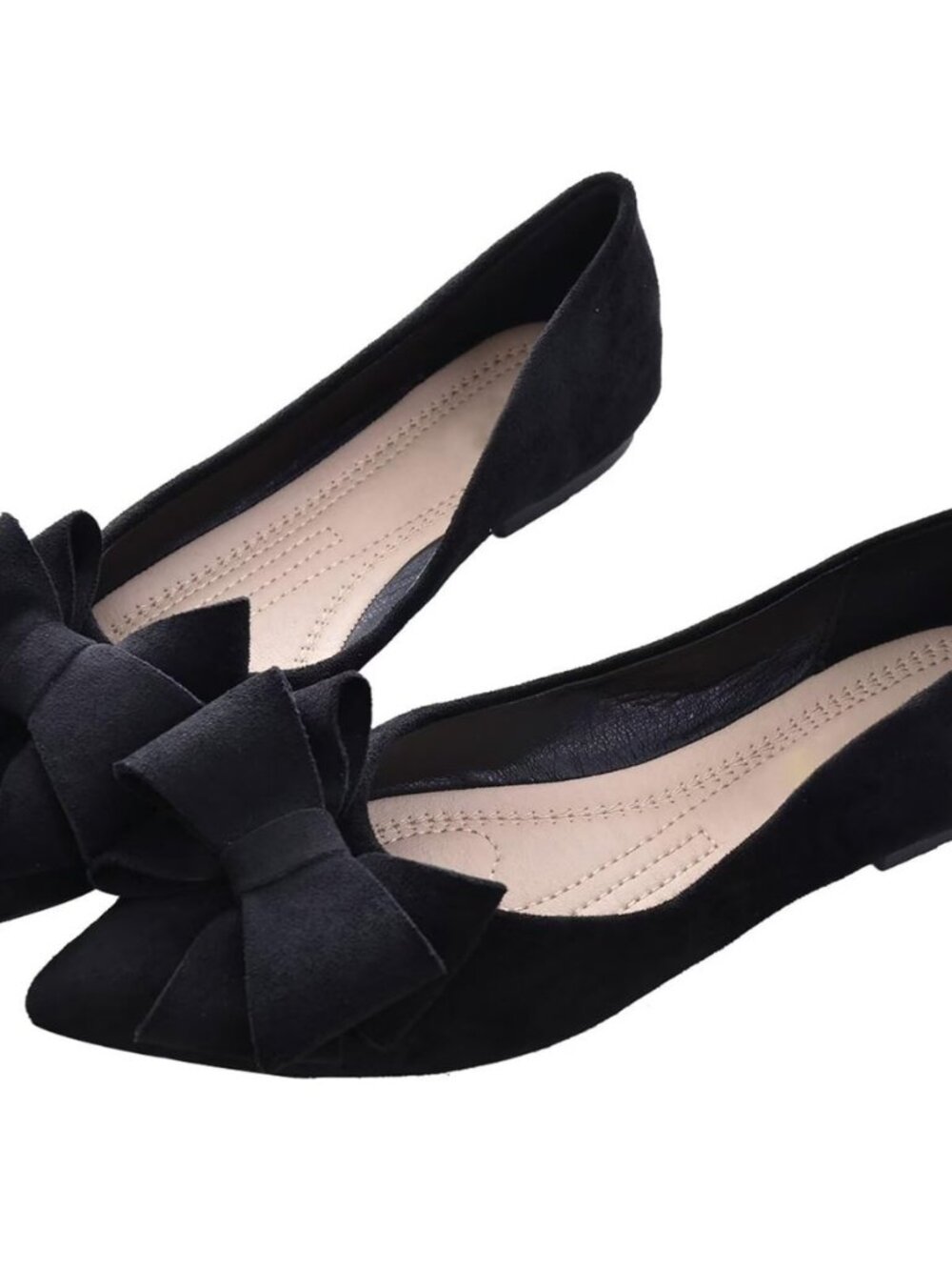 Womens Bowknot Ballet Flats Pointy Toe Suede